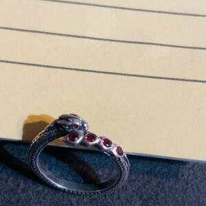Silver Snake Ring with Red Stones